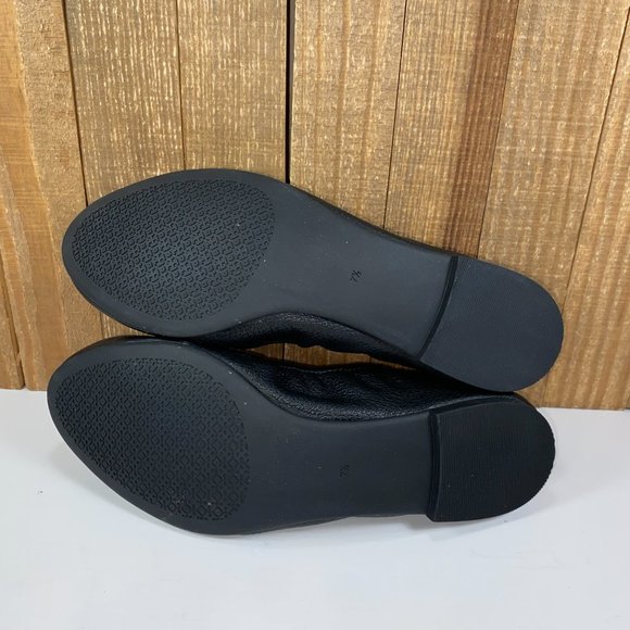 Tory Burch Allie Logo Ballet Flats Womens 7.5 Black Gold Leather Casual Career - Picture 7 of 10